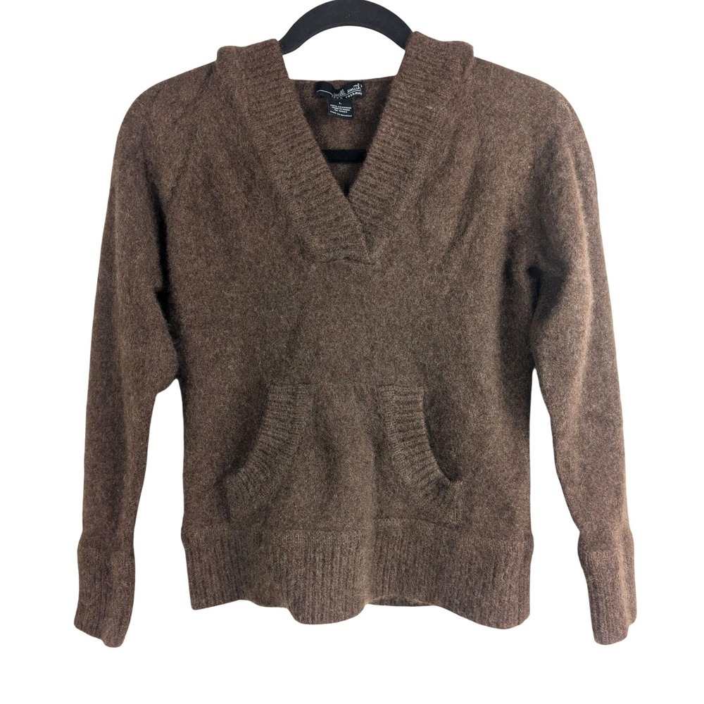 L Y2K Willi Smith Cashmere Hoodie Sweater Brown Cropped Kangaroo Pocket Women